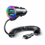 Automobilinis įkroviklis Joyroom JR-CL25, 2x USB + Lightning laidas (juodas)