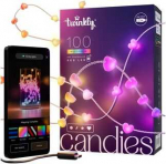 &bdquo;Twinkly Candies&ldquo; 100 &scaron;irdies formos RGB &scaron;viesos diodų, skaidrus laidas, USB-C