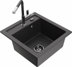 Granitinė virtuvinė plautuvė Mexen Vito su mai&scaron;ytuvu ir sifonu, Juodas granite+Juodas granite/Chrome