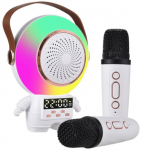 Extralink Kids Astro LED karaoke garsiakalbis, dvigubas mikrofonas, baltas | Belaidis garsiakalbis |