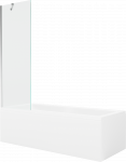 Vonia Mexen Cubik su apdaila ir stiklo sienele, 150x70 cm + 60 cm, Baltas+Chrome/Transparent
