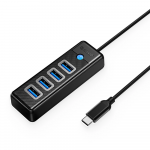 Orico PW4U-C3 USB-C / 4x USB-A 3.0 Hub - juodos spalvos