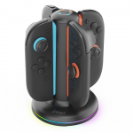 &bdquo;iPega SW2052&ldquo; įkroviklio stotelė su RGB &scaron;viesa, skirta &bdquo;JoyCon&ldquo; valdikliams, &bdquo;Nintendo Switch 2&ldquo;, juoda