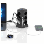 Dėklas Realprices Ant grindų pastatomas žaibo apsaugos maitinimo lizdas, 12 lizdų + 5 USB prievadai perkrovimui
