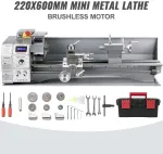 Mini metalo tekinimo staklės 750W, 220 x 600 mm, kintamu greičiu, metalo apdirbimui, gręžimui, tekinimui su atrama, tikslios