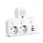 &Scaron;akotuvas (2 pozicijų) LINEA PRO FL3, baltas, su 2xUSB + 1xUSB C, su 4000K naktiniu &scaron;viestuvu