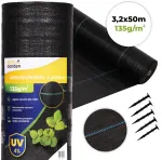 Juoda UV spinduliams atspari agroplėvelė 135 g/m&sup2; piktžolių kontrolės danga 3.2&times;50 m, smeigės, MultiGarden