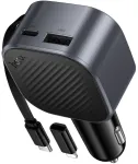 Automobilinis įkroviklis Hoco USB A + USB C PD QC3.0 45W su i&scaron;traukiamu kabeliu USB C Z68 juodas