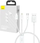 Baseus P10320105221-00 3-in-1 duomenų perdavimo ir įkrovimo kabelis | USB-A į USB-C, Lightning, Micro USB | 17,5 W | 0,5 m | baltas