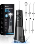 Belaidis burnos irigatorius dantų valymui: led ekranas, 5 režimai, dantų du&scaron;as su 300 ml vandens talpa ir 6 antgaliais, ipx7 atsparus vandeniui burnos irigatorius, oral irrigator test winner (juodas)