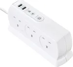 Masterplug itin tvirtas 6 lizdų maitinimo ilgiklis su jungikliu, apsauga nuo vir&scaron;įtampių, 2 usb prievadais 3.1a, 2m, baltas, 18x7x6cm