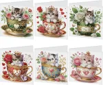 Dcidbei Diamond Painting atvirukai "pasidaryk pats", 8 vienetai, su deimantais dekoruoti atvirukai, deimantų tapyba pagal skaičius, dovanų atvirukai, gimtadienio atvirukai (katė retro)