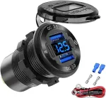 12 V usb lizdo laido aliuminio automobilinis įkroviklis su keliais prievadais, dvigubas usb qc 3.0 prievadas ir pd usb-c lizdas su voltmetro jungikliu automobiliui, valčiai, jachtai, sunkvežimiui, greitas įkrovimas, skirtas iphone ipad android mobili ...