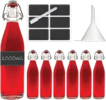 Slkfactory stiklinis butelis su užsukamu dangteliu, tu&scaron;čias stiklinis butelis su užsukamu dangteliu vynui, &scaron;napsui, actui, aliejui, stikliniai buteliai 6 x 1000 ml, skaidrus