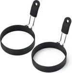 Kiau&scaron;inių žiedai i&scaron; nerūdijančio plieno 9 cm omletams, apvalios formelės omletams, kiau&scaron;inių formelės, keptų kiau&scaron;inių formelės keptuvei (juodos)