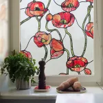 Lipni 3d vitražinė langų plėvelė Fancyclings, skirta privatumui vonioje, priekinėms durims, namams, apsaugai nuo saulės, apsaugai nuo kar&scaron;čio, ramunės, 44 x 120 cm
