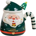 Magicvogel kalėdinis kavos puodelis 400 ml didelis kalėdinis puodelis animacinis 3d santa claus kavos puodelis kalėdinis puodelis su dangteliu ir &scaron;auk&scaron;teliu kūrybinė dovana arbatos puodelis (žalias)