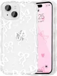Ueebai dėklas, suderinamas su iphone 13, permatomas mielas baltas kaspinėlis, plonas blizgantis kaspinėlis, apsauginis dėklas, smūgiams atsparus mink&scaron;tas tpu buferio dangtelis moterims mergaitėms, baltas