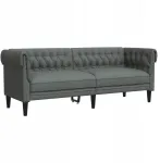 Fotelis Chesterfield sofa, trivietė, tamsiai pilka, apmu&scaron;ta audiniu