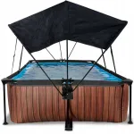 Karkasinis sodo baseinas 220x150x65 cm medžio imitacijos su Exit saulės uždangalu