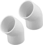 Ventiliatorius Mromax pvc vamzdžių jungtis 50 mm id slydimo 45 laipsnių kampo mova tvirtinimo laikiklis, skirtas sujungti vamzdžius, balta, 2 vnt.