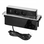 Orno Baldinis lizdas, i&scaron;traukiamas i&scaron; vir&scaron;aus, plok&scaron;čiu frezuotu kra&scaron;tu, USB pakrovėjas ir 2m laidas, 2x2P + Z, 2 x USB (A tipas), HDMI, 3x1,5 mm2, juoda ir sidabrinė, INOX