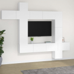 TV staliukas Televizoriaus spintelių komplektas, 9 dalių, baltas, mediena