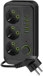 Ilgintuvas LINEA PRO, 3 ki&scaron;tukinių lizdų, 4xUSB-A, 1xUSB-C, su jungikliu, juodas, 3m