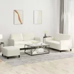Sofa Sofos komplektas, 3 dalių, kreminės spalvos, aksomas