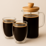 Winder Home Set: 2 Borosilicate Glass Cups 350 ml + French Press 350 ml with Bamboo Lid