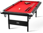 Biliardo stalas 213 cm, sulankstomas, ne&scaron;iojamas, raudonu audiniu, juodas, &scaron;eimai, žaidimams, taupantis vietą, mini biliardas