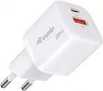 Equip 2 prievadų 20W GaN USB PD įkroviklis, USB-C x 1, USB-A x 1, 25 vnt./pak., vidaus, AC, 12 V, balta
