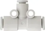 SMC PNEUMATIK jungtis, įstatomasis, T formos, redukcinė, one-touch, 2x&Oslash;8 mm ir 1x&Oslash;6 mm žarnos jungtis i&scaron; polipropileno plastiko.