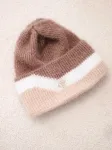 Moteri&scaron;ka beanie kepurė su dekoru, kapučino ir baltos spalvos