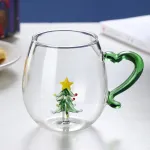 Kalėdinis kavos puodelis stiklinis kavos arbatos pieno puodelis kalėdiniai puodeliai su 3d kalėdų eglutės seniais besmegeniais ra&scaron;tu kalėdinis puodelis tinkamas naudoti mikrobangų krosnelėje ir plauti indaplovėje kalėdinė dekoracija (kalėdų eglutė)