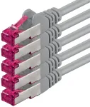 &Scaron;akotuvas Cat6a tinklo kabelis 1m, 5 vnt., S-ftp, 10gb/s, pilkas