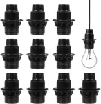 E14 lempos laikiklis, 10 vienetų bakelito lempų lizdų pakuotė, 250 V lizdo adapteris stalinei lempai, tor&scaron;erui, sietynui (juodas)