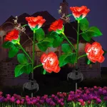 Ovker saulės &scaron;viestuvai sodo ap&scaron;vietimui lauke, 2 x 6 led saulės rožių žiedų &scaron;viestuvai, vandeniui atspari saulės &scaron;viestuvų sodo dekoracija ir platesnė saulės baterija vejai, terasai, krūmams, kalėdoms (raudona)