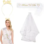 Mergvakario vakarėlio juosta "bride to be" ir nuometas, skirti nuotakai, mergvakario vakarėliui ir vestuvių fotografijai, auksinės spalvos