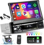 Automagnetola Hikity automobilinis radijas 1din belaidis carplay su i&scaron;traukiamu 7 colių ekranu automobilinis radijas 1din su android car bluetooth laisvų rankų įranga fm aux tf usb swc veidrodinis atspindys atbulinės eigos kamera