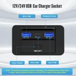 Thlevel 12v Usb C lizdo įkrovimo lizdas 66w automobilinis įkroviklis mobiliajam telefonui greitas įkrovimas dvigubas Qc3.0 ir Pd3.0 atsparus vandeniui su jungikliu skirtas 12v-24v automobiliui, valčiai, kemperiui