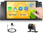 Automagnetola Fuluku 4+64g android automobilinis radijas skirtas bmw 5 e39 e53 m5 x5 1996-2007 su belaidžiu carpaly ir android auto, 9 colių ips jutiklinis ekranas su bluetooth 5.0/gps/atbuline kamera/fm/wifi/swc