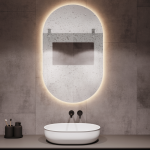 Mirrorsled Skaidrus veidrodis su LED galiniu ap&scaron;vietimu 600x1000 (piliulė) + mygtuku