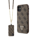 Apple iPhone 11 / XR Guess dėklas Crossbody 4G Metal Logo (GUHCN61P4TDSCPW) rudos spalvos