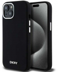 Apple iPhone 13 / 14 / 15 DKNY dėklas Liquid silikoninis Small Metal Logo MagSafe (DKHMP15SSMCHLK) juodos spalvos
