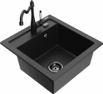 Granitinė virtuvinė plautuvė Mexen Vito su mai&scaron;ytuvu ir sifonu, Metallic juodas/sidabrinis+Juodas