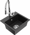 Granitinė virtuvinė plautuvė Mexen Milo su mai&scaron;ytuvu ir sifonu, Metallic juodas/sidabrinis+Chrome