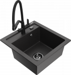 Granitinė virtuvinė plautuvė Mexen Vito su mai&scaron;ytuvu ir sifonu, Juodas granite+Juodas