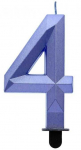 Blue &bdquo;Number Diamond Metallic Mėlyna&ldquo; žvakė &bdquo;Number 4&ldquo;, torto formos žvakė