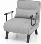 COSTWAY 4‑in‑1 sulankstomas miegamasis fotelis&ndash;sofa su 5 padėčių atlo&scaron;u, iki 150 kg, &scaron;viesiai pilkas